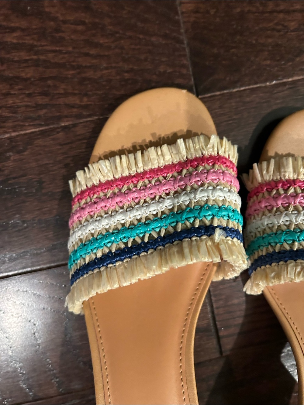 J. Crew Beige Raffia Slide Mules with Multicolor Stripe Accents - Picture 3 of 7